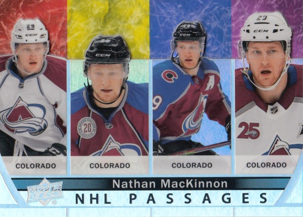 insert karta NATHAN MacKINNON 21-22 UD Ser. 2 NHL Passages číslo PA-12