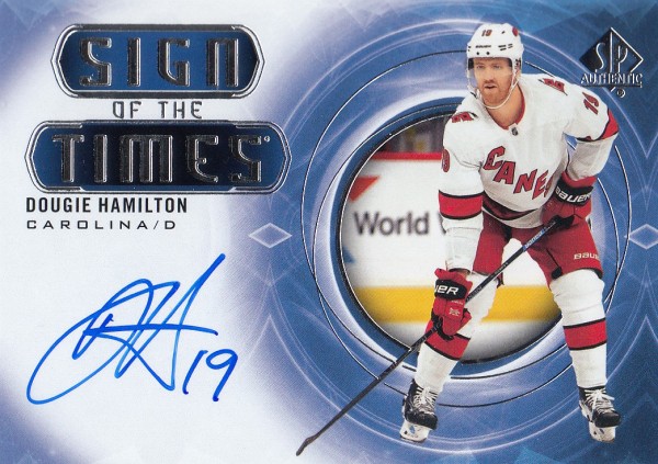 AUTO karta DOUGIE HAMILTON 20-21 SP Authentic Sign of the Times číslo SOTT-DH