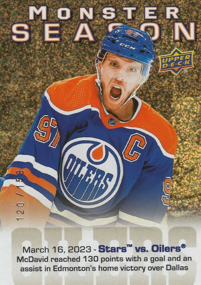 insert karta CONNOR McDAVID 23-24 UD Ser. 2 Monster Season Gold /153