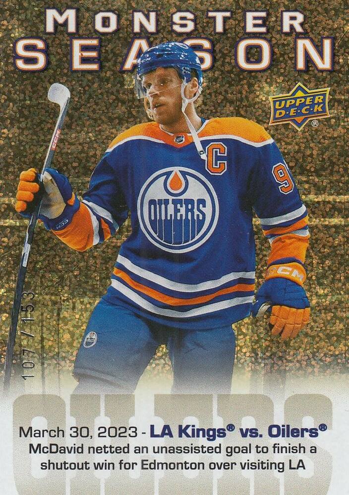 insert karta CONNOR McDAVID 23-24 UD Ser. 2 Monster Season Gold /153