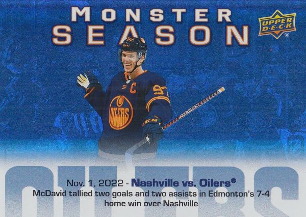 insert karta CONNOR McDAVID 23-24 UD Ser. 2 Monster Season číslo MS-10