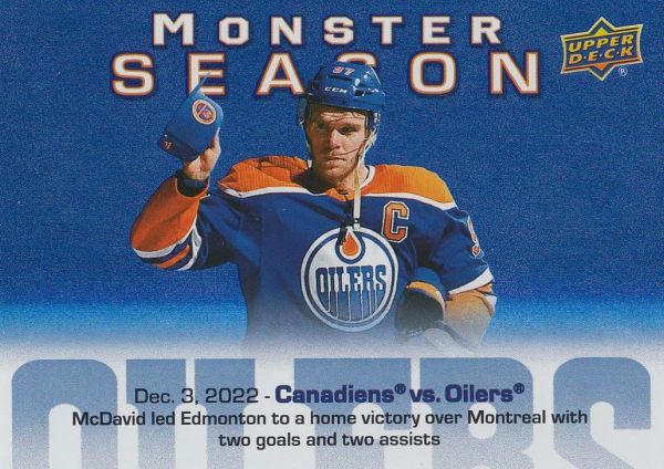 insert karta CONNOR McDAVID 23-24 UD Ser. 2 Monster Season číslo MS-25