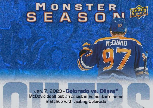 insert karta CONNOR McDAVID 23-24 UD Ser. 2 Monster Season číslo MS-41