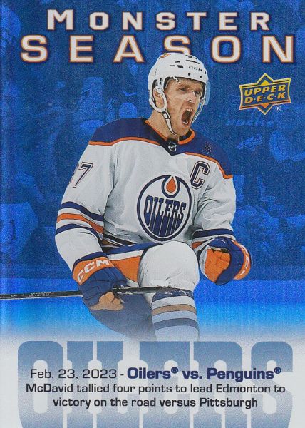 insert karta CONNOR McDAVID 23-24 UD Ser. 2 Monster Season číslo MS-59