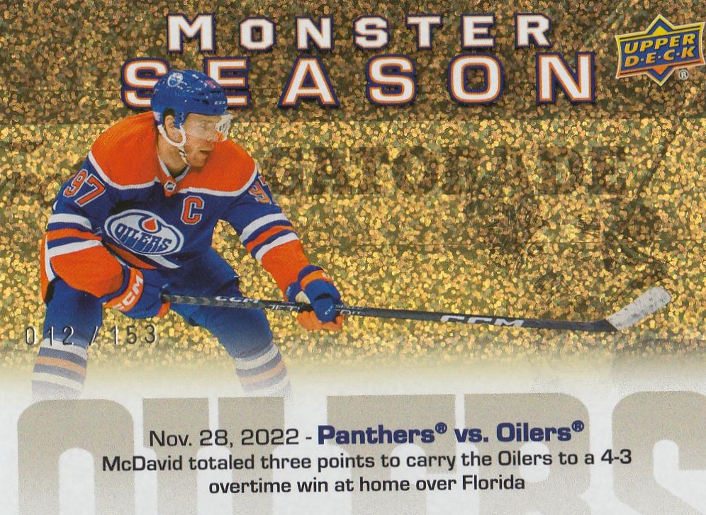 insert karta CONNOR McDAVID 23-24 UD Ser. 2 Monster Season Gold /153