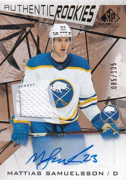 AUTO RC jersey karta MATTIAS SAMUELSSON 21-22 SPGU Authentic Rookies Gold Jersey Auto /135