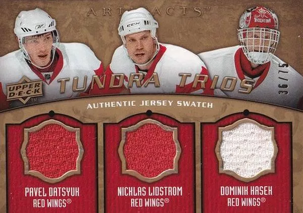 jersey karta DATSYUK/LIDSTROM/HAŠEK 08-09 Artifacts Tundra Trios Gold /75