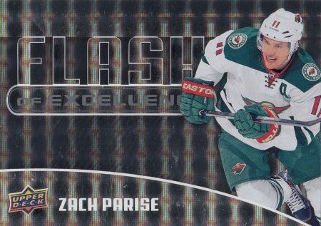 insert karta ZACH PARISE 14-15 UD Overtime Flash of Excellence 