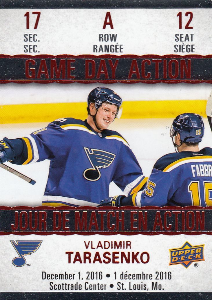 insert karta VLADIMIR TARASENKO 17-18 Tim Hortons Game Day Action číslo GDA-12