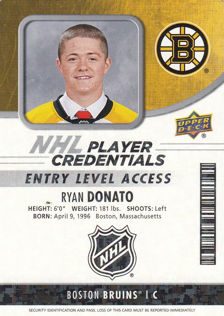 insert RC karta RYAN DONATO 18-19 MVP NHL Player Credentials číslo NHL-RD