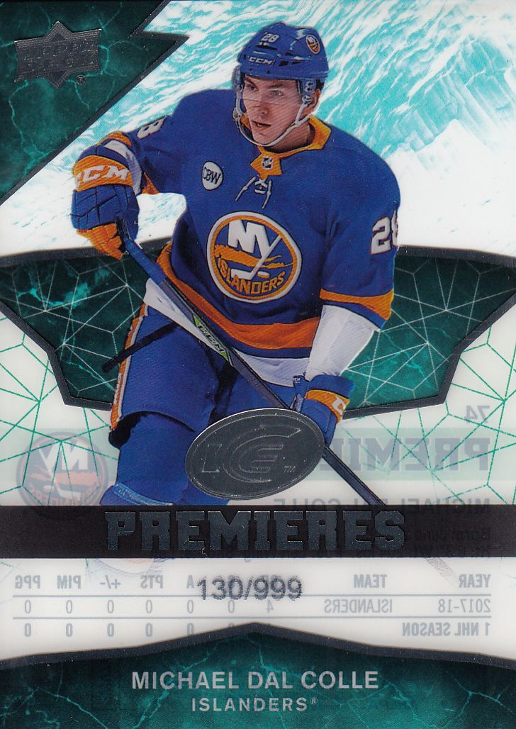 insert RC karta MICHAEL DAL COLLE 18-19 UD Ice Premieres /999