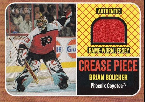 jersey karta BRIAN BOUCHER 02-03 Topps Heritage Crease Piece číslo CP-BB