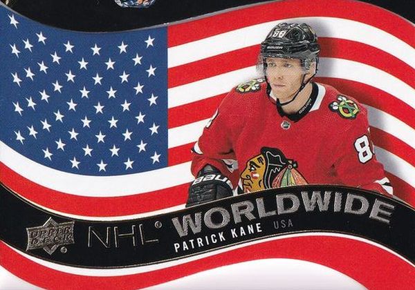 insert karta PATRICK KANE 20-21 UD Ser. 1 NHL Worldwide Die-Cut číslo WW-16