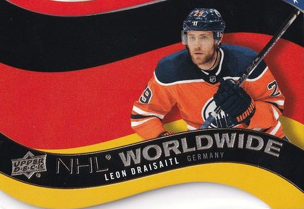 insert karta LEON DRAISAITL 20-21 UD Ser. 1 NHL Worldwide Die-Cut číslo WW-1