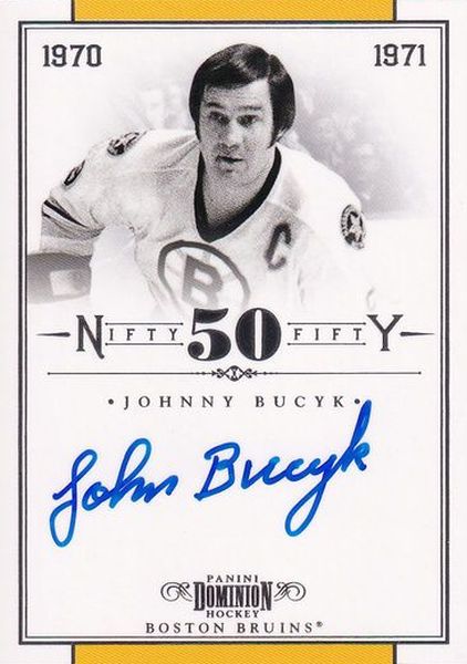 AUTO karta JOHNNY BUCYK 10-11 Dominion Nifty Fifty Autographs /50