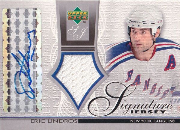 AUTO jersey karta ERIC LINDROS 03-04 UD Signature Jersey číslo SJ-EL