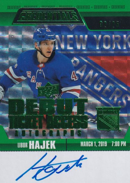 AUTO RC karta LIBOR HÁJEK 19-20 Credentials Debut Ticket Access Green Auto /25