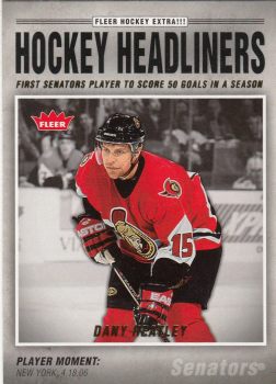 insert  karta DANY HEATLEY 06-07 Fleer Hockey Headliners číslo HL17