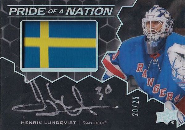 AUTO patch karta HENRIK LUNDQVIST 20-21 UD Black Pride of a Nation /25