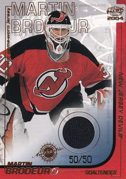 jersey karta MARTIN BRODEUR 03-04 Pacific Authentic Game-Worn Jersey Gold /50