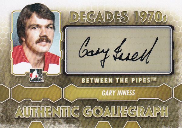 AUTO karta GARY INNESS 12-13 BTP Decades Authentic Goaliegraph číslo A-GI