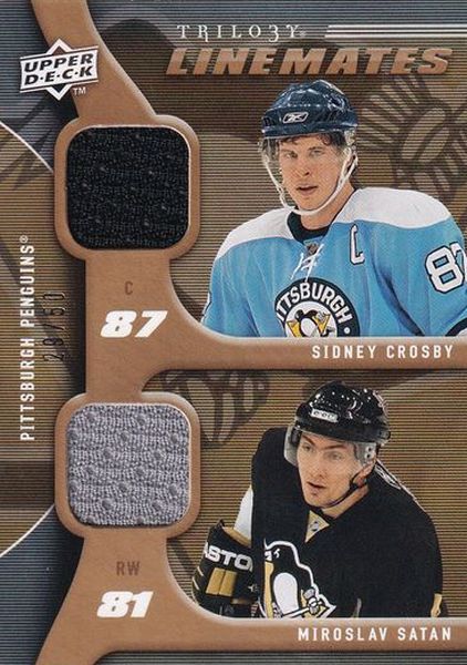 jersey karta CROSBY/ŠATAN 09-10 Trilogy Linemates Gold /50