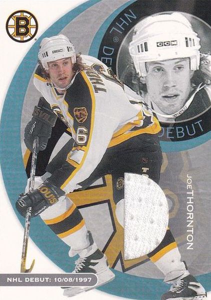 jersey karta JOE THORNTON 02-03 BAP First Edition NHL Debut /50